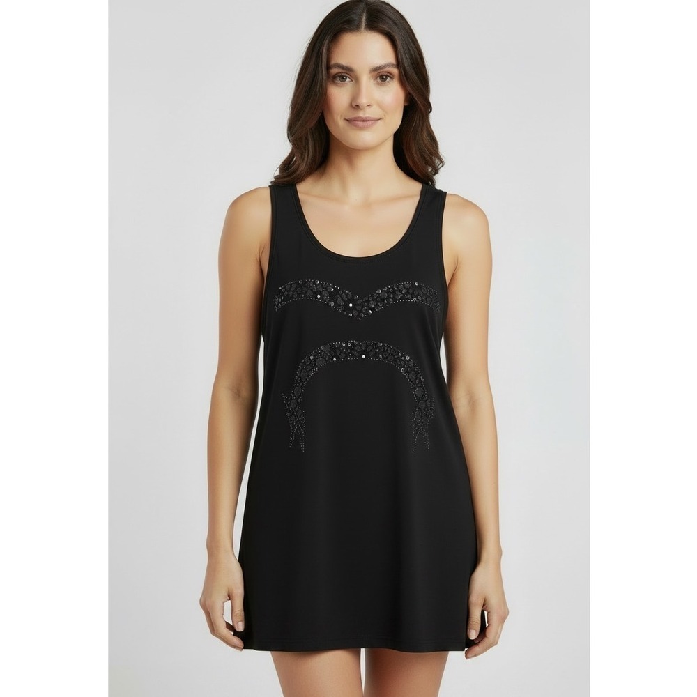 RVCAโ Womens Black Geometric Laser Cut Lace Sleeveless Shift Mini Dress M Edgy